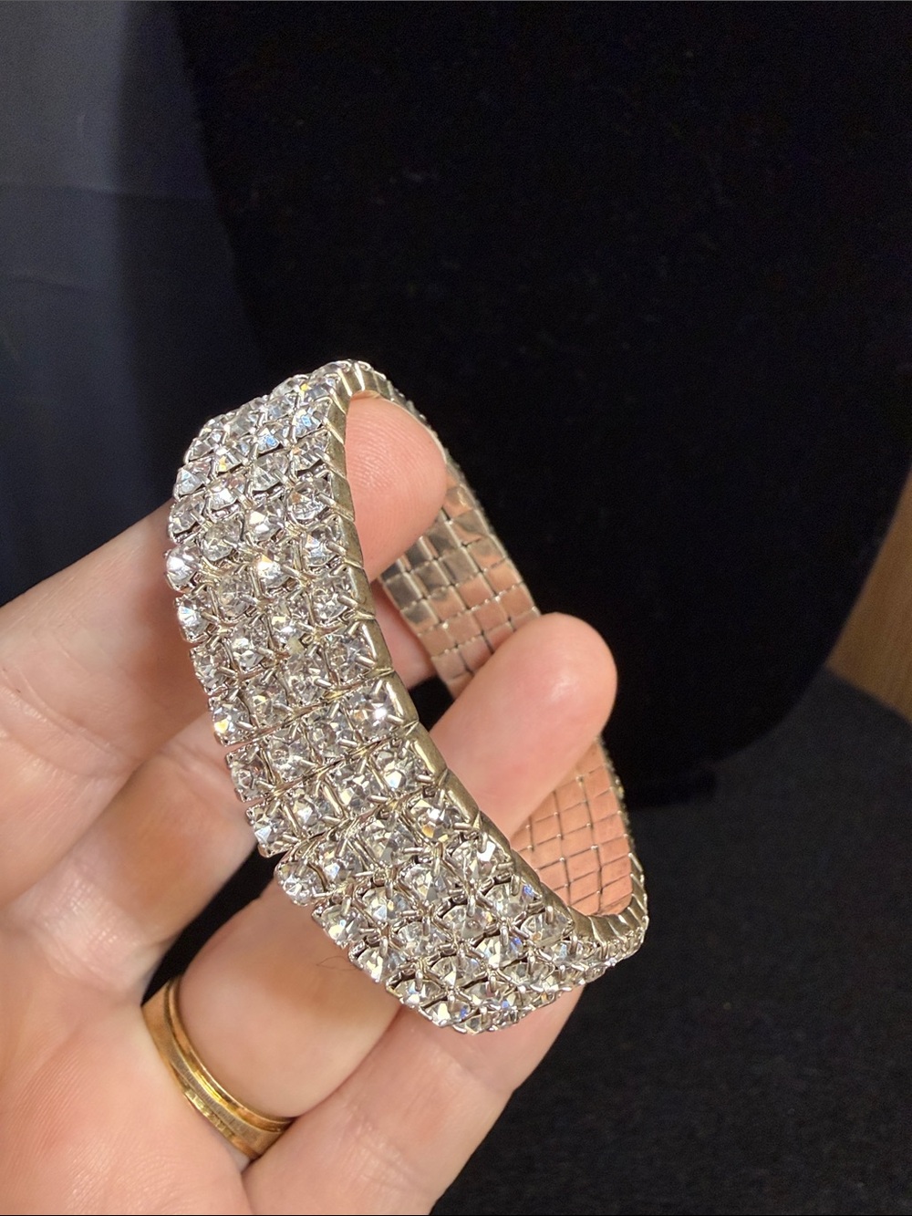 Sparkling Multi-Row Rhinestone Stretch Bracelet - Gold - Picture 3 of 4